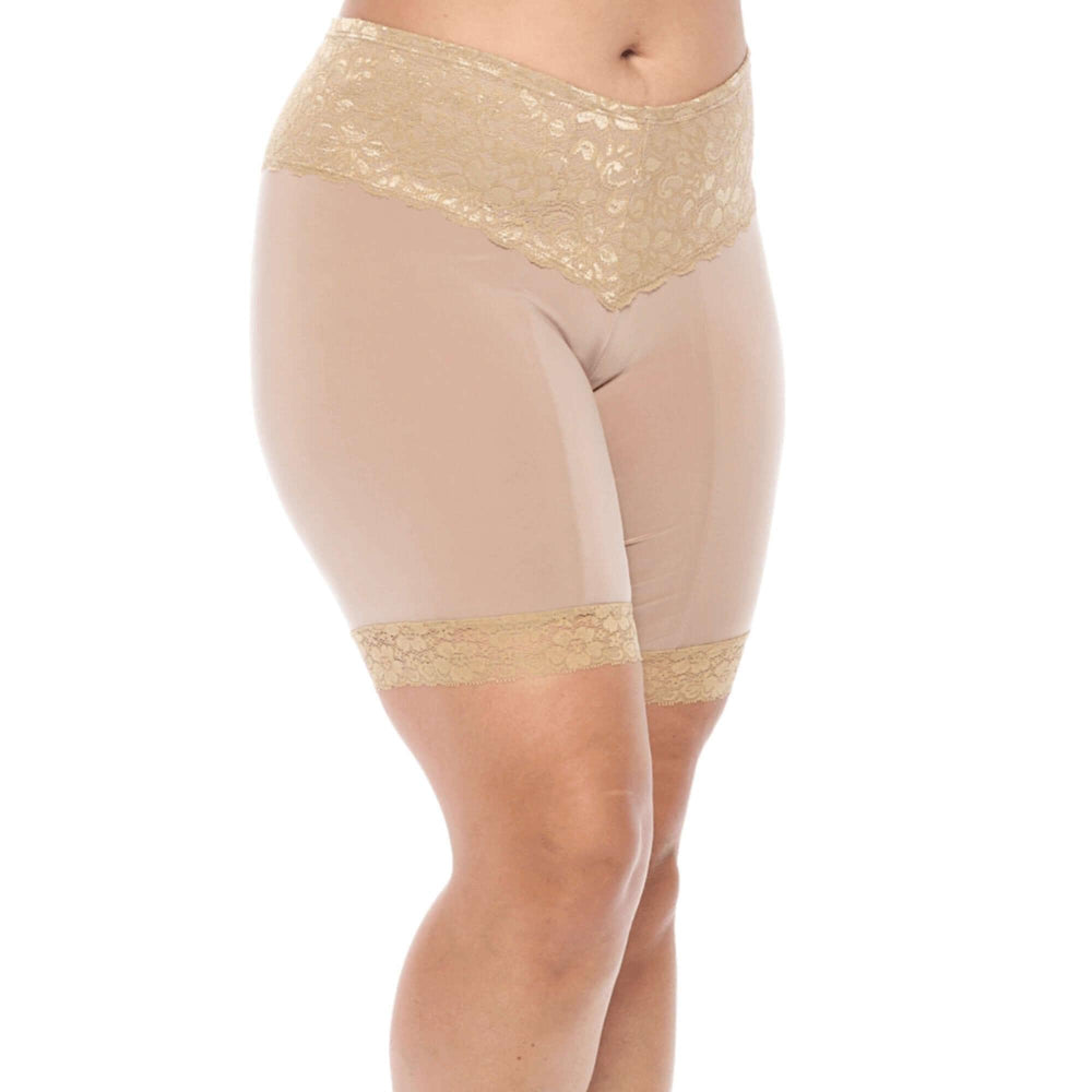 Wide waist band Lace Slip Short anti chafing underwear for women beige
