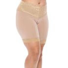 Wide waist band Lace Slip Short anti chafing underwear for women beige