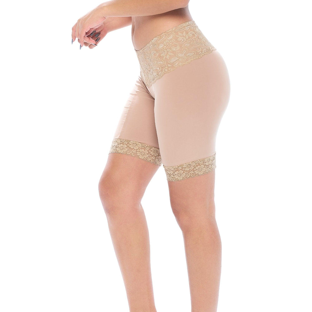 Wide waist band Lace Slip Short anti chafing underwear for women beige
