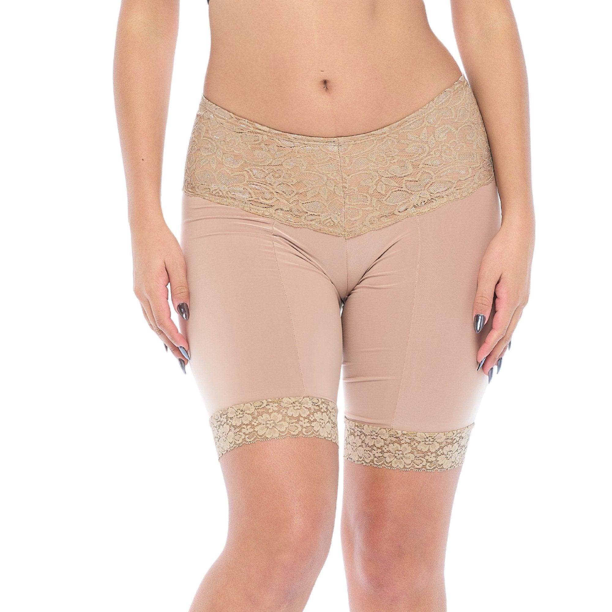 beige shorts under dress Beige Elastic Faux Leather Shorts - All Bottoms