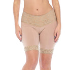 Wide waist band Lace Slip Short anti chafing underwear for women beige