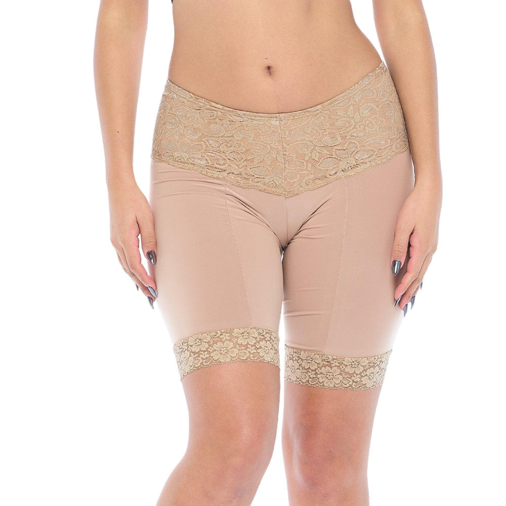 Beige Lace Slip Shorts for Under Dresses