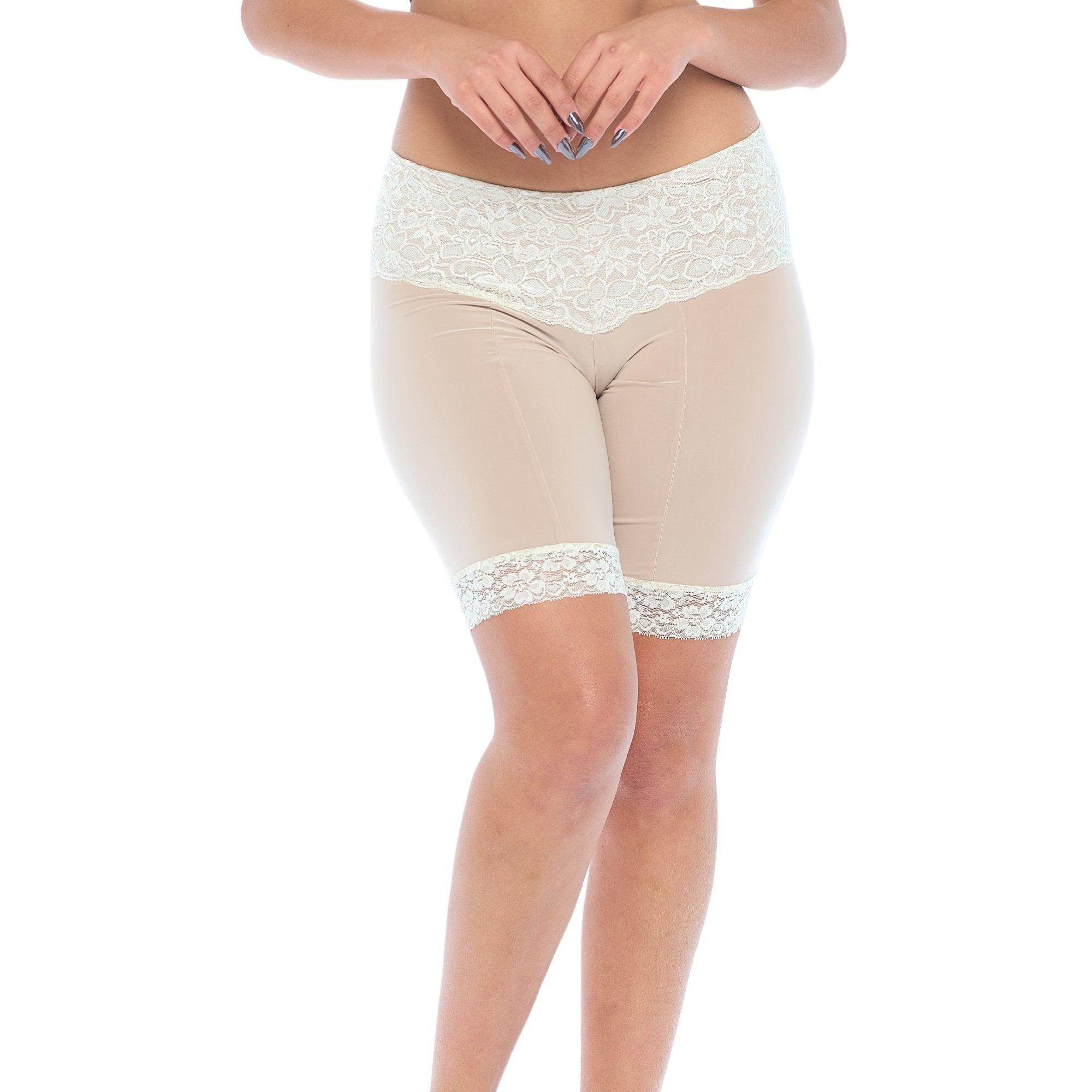 Wide waistband Lace Slip Short anti chafing underwear for women ivory