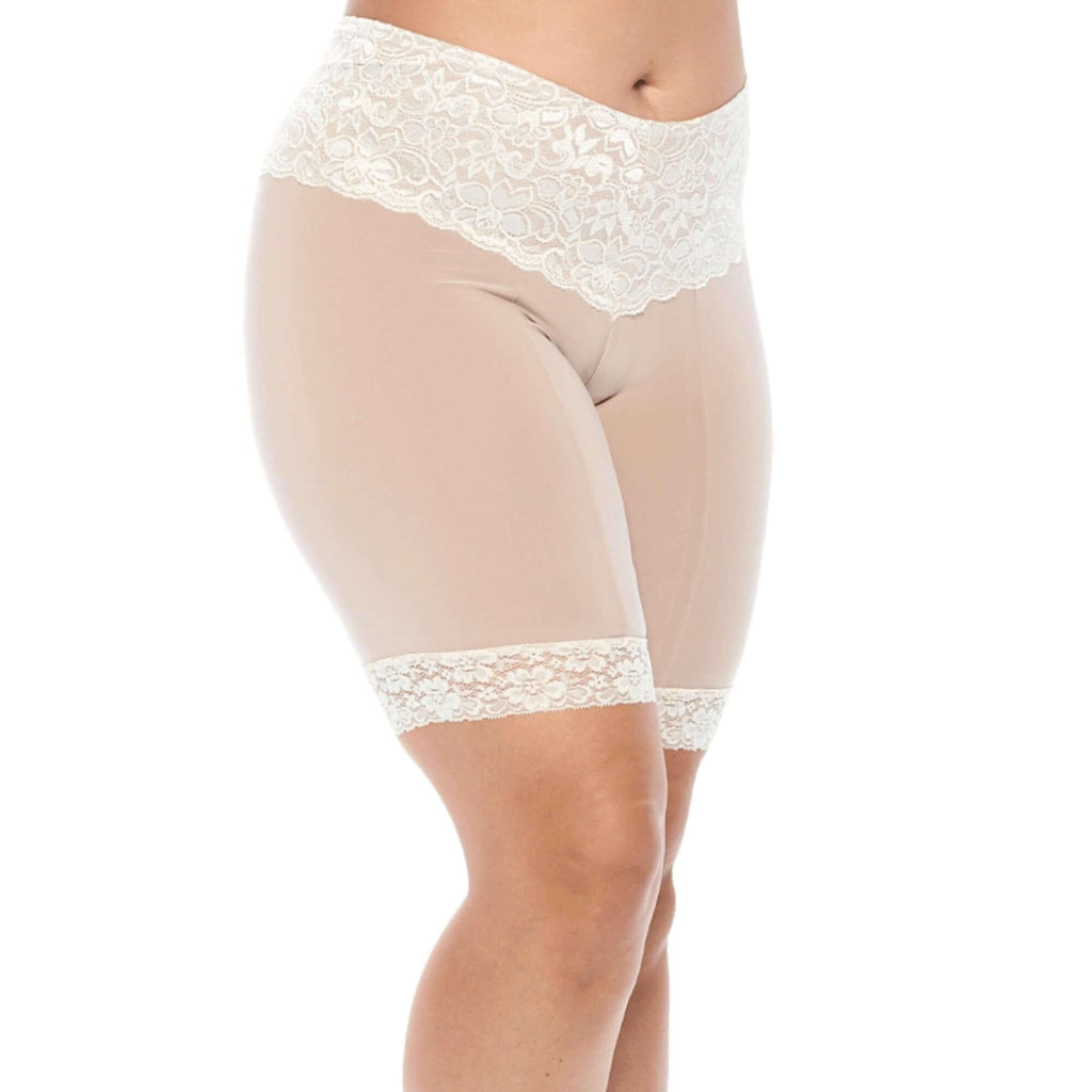 Wide waistband Lace Slip Short anti chafing underwear for women ivory