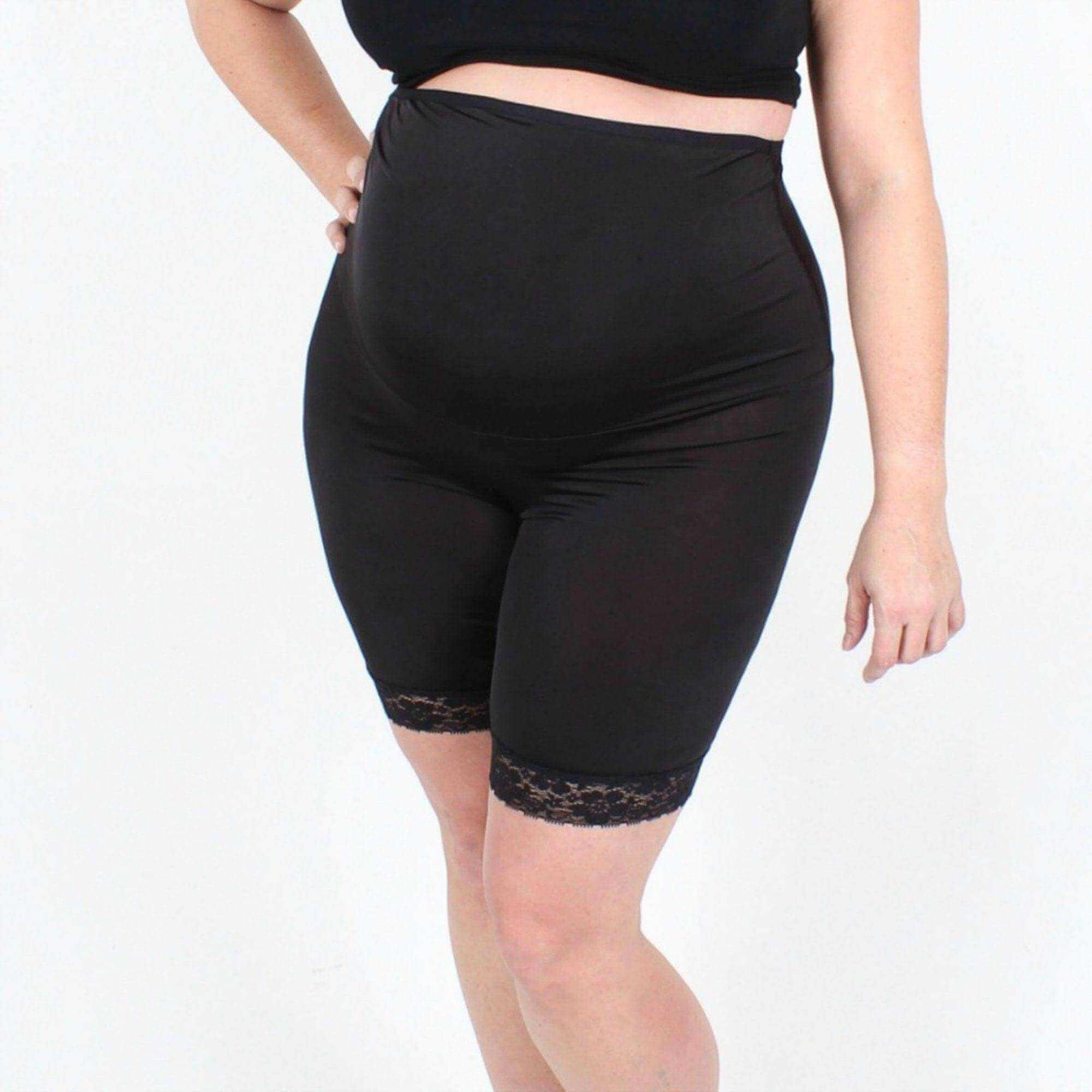 Maternity Pregnancy Women Shorts Over Bump Underpants Satin Faux Silk Lace  Black