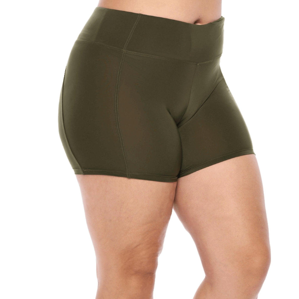 Olive drab workout underwear to stop thigh chafing with waist pocket for women